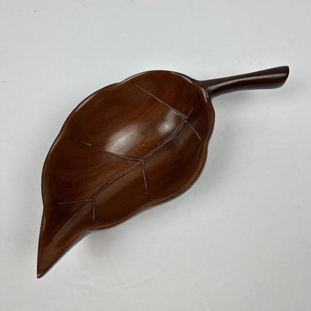 Genuine Mahogany Wood Leaf Shaped Bowl #14 Nut Candy Serving Dish Cold Food 8.5”